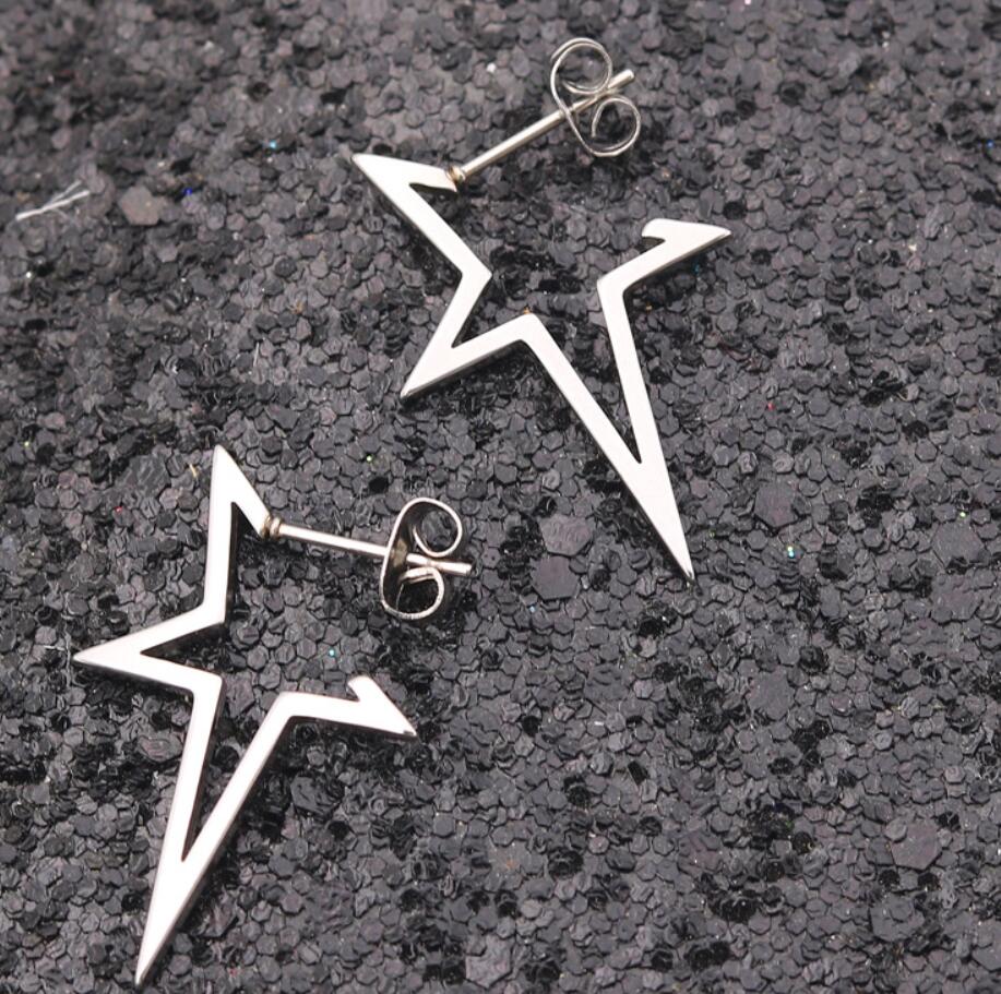 Oly2u Big Star Earrings Punk Stud Earrings Simplicity Stainless Steel Earrings for Women Jewelry Oorbellen