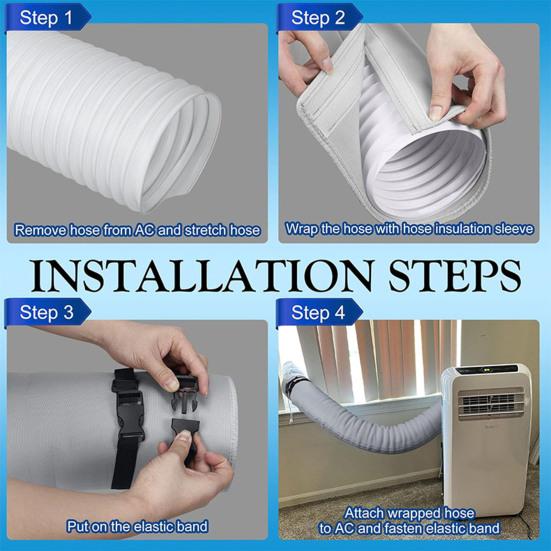 Portable AC Hose Insulation Sleeve with 3Adjustable Straps Air Conditioner Hose Cover 5/5.9-inch Diameter Air Conditioning Exhaust Hose Insulated Wrap