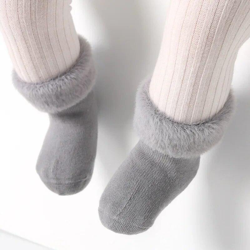 1 пара теплых носков для новорожденных, простые однотонные носки до середины икры для маленьких мальчиков и девочек, милые осенне-зимние шерстяные утепленные хлопковые детские носки