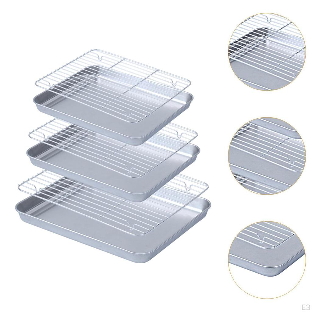 Противень для выпечки из нержавеющей стали, многоразовые пищевые лотки с плоской поверхностью, прямоугольный противень для духовки
