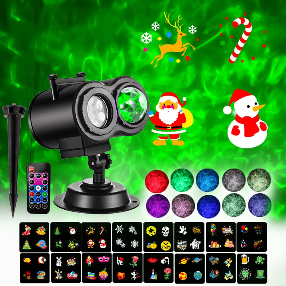 Рождественские праздничные огни, проектор 2-в-1, светодиодная проекционная лампа Ocean Wave, водонепроницаемая с 16