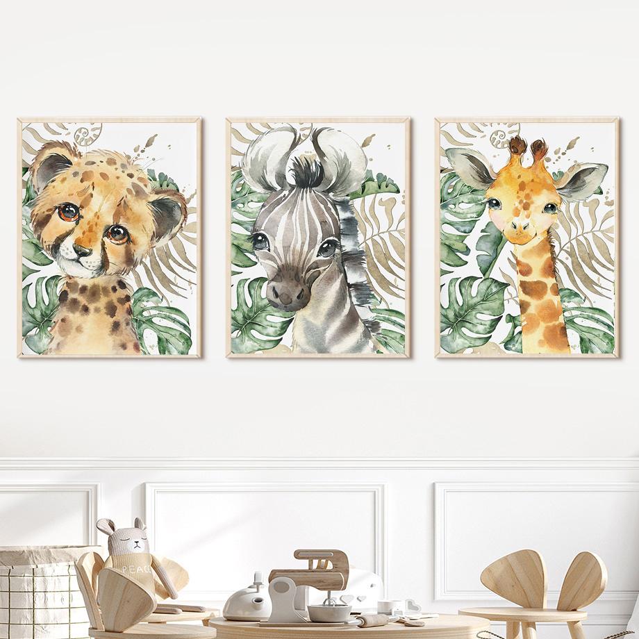 Safari Nursery Jungle Animals Lion Giraffe Elephant Wall Art Posters And Prints Canvas Painting Pictures Baby Kids Room Decor No Frame