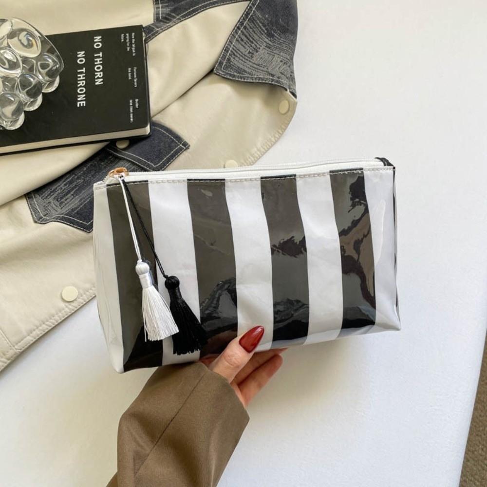 Large Capacity Striped Cosmetic Bag Waterproof Beach Storage Bag Fashion PVC Toiletry Bag  Women