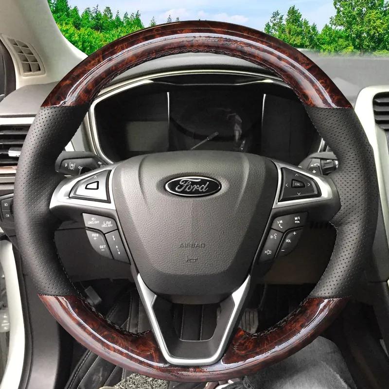 For Ford Focus 3 Mondeo EDGE 2013- Braid Non-slip Wear-resistant Car Steering Wheel Cover Black Leather Car Interior