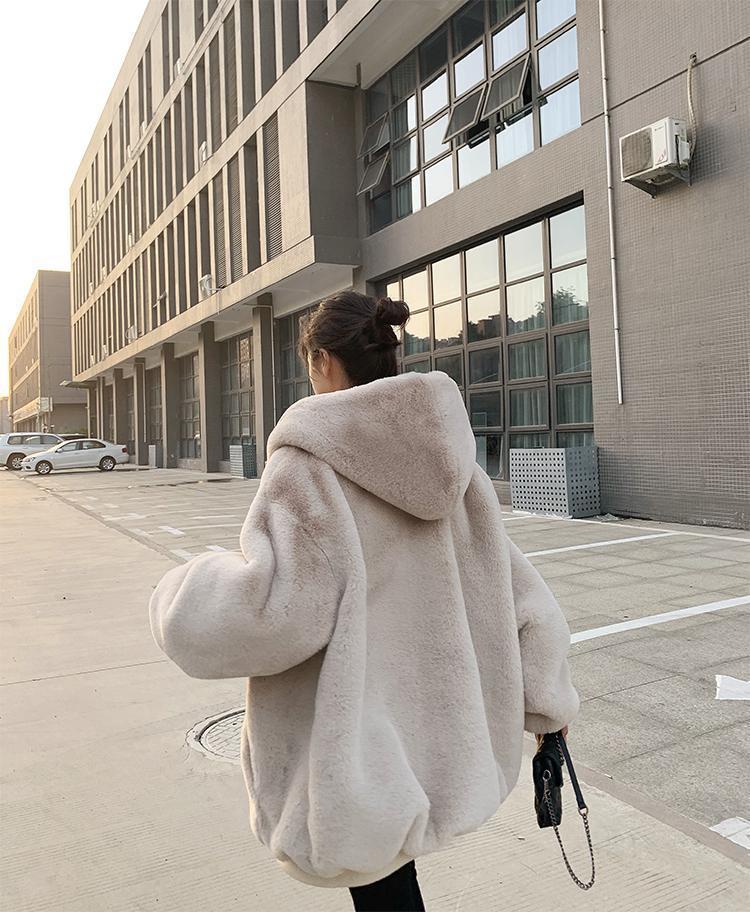 Loose Fluffy Velvet Jacket Female Winter Imitation Rabbit Rabbit Fur In The Long Model Thick Hooded Coat