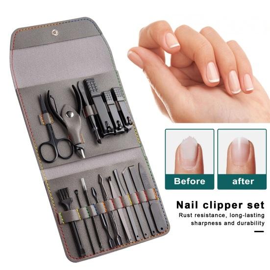 1 комплект Профессиональный набор для ухода за ногтями 16 в 1 Набор кусачек для ногтей из нержавеющей стали с чехлом из искусственной кожи Инструмент для ухода за ногтями для домашнего маникюра