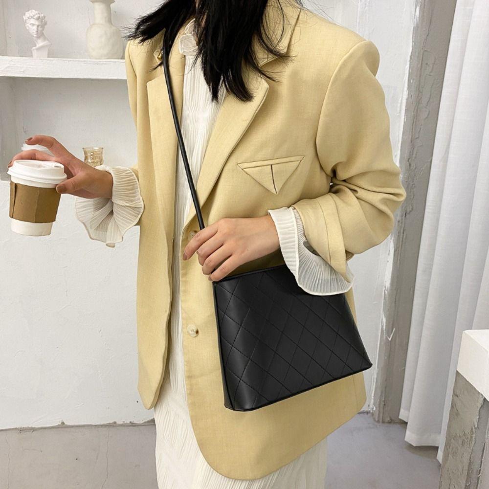 PU Leather Vintage Crossbody Bag Large Capacity Solid Color Shoulder Bag  Girls