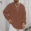 Men's Heavyweight Waffle Long Sleeve Round Neck Casual  Loose Pullover Knit Sweater Plus Size