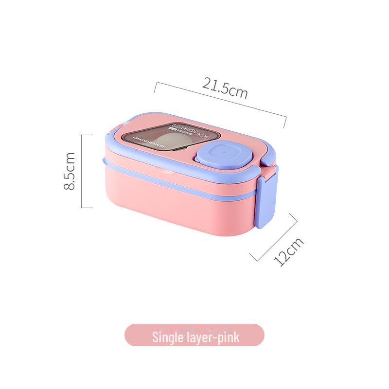 Многослойный герметичный ланч-бокс со столовыми приборами для школьников, пригодный для использования в микроволновой печи