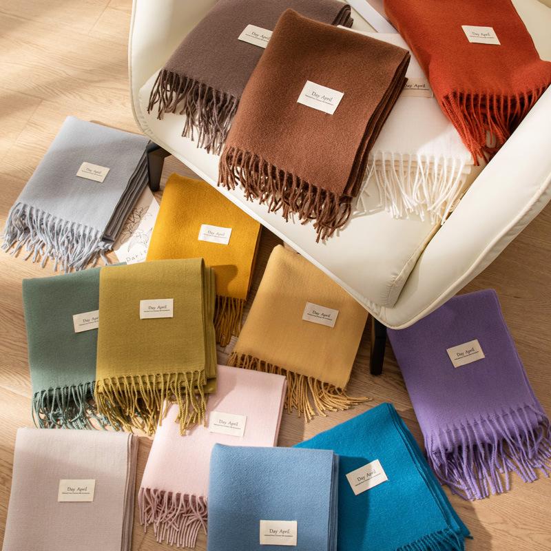 New Solid Color Maillard Imitation Cashmere Scarf for Women In Autumn and Winter High End Korean Style All Match Scarf Warm Shawl