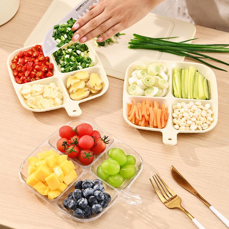 4-Compartment Serving Tray with Handle Kitchen Storage Plate Portable Snack Fruit Tray Multifunctional Kids Plate Hanging Home Use