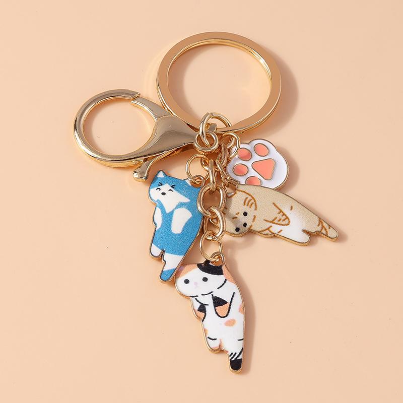 Cute Enamel Cat Keychain Cartoon Animal Key Ring Pendant for Women Girls Handbag Decor DIY Handmade Jewelry Gift Accessories