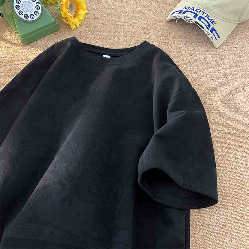 Замшевая футболка с коротким рукавом, мужская модная брендовая летняя свободная футболка с коротким рукавом, модная простая принтованная футболка