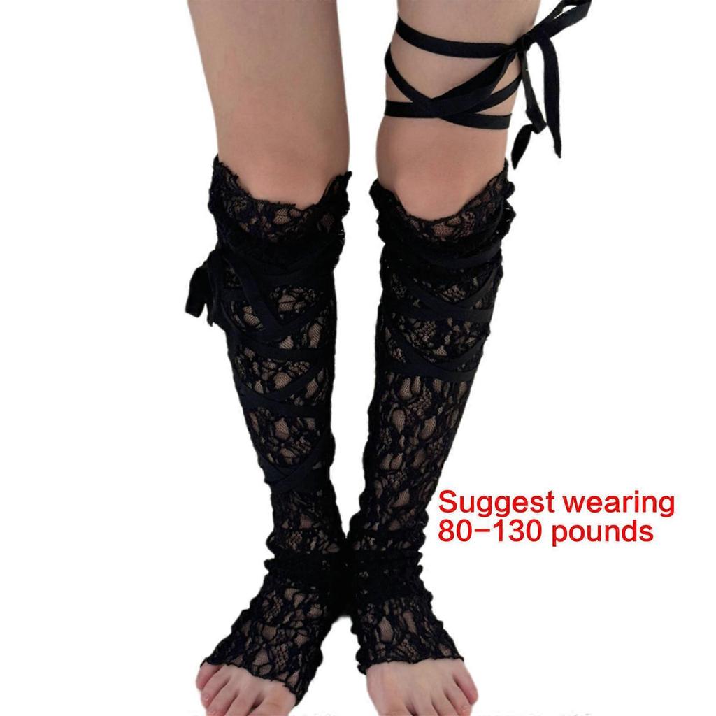 Lace Leg Wrap Covers for Women Japanese Aesthetic Sheer Fishnet Thigh High Leg Warmers Long Socks for Skirts and Dresses White