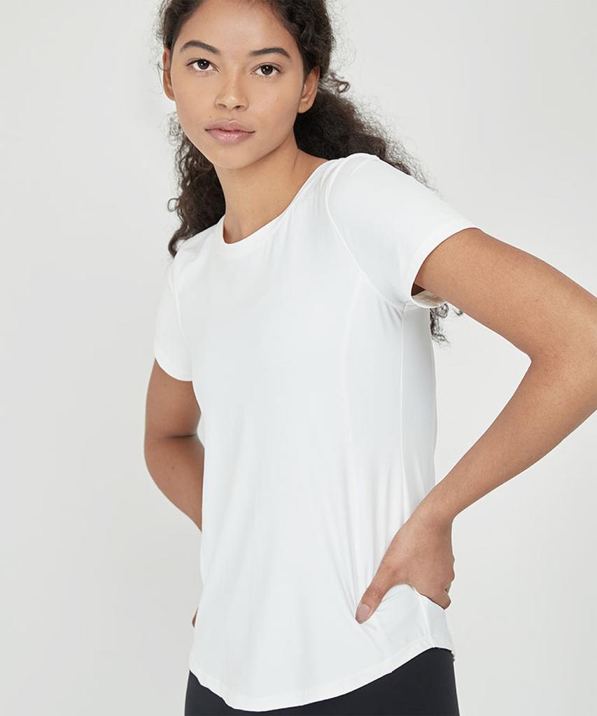 LOVEYOURBODY Nylon Basic Short Sleeve T-Shirt (Off-White)