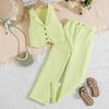 Girls Fashion Suit Summer Kids Casual Sleeveless Top Solid Color Pants Suit