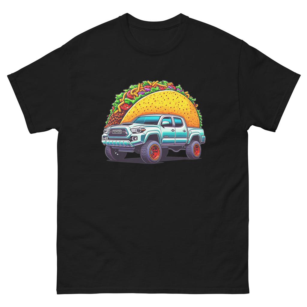 Light Blue Raised Taco Truck Cartoon Fun T-Shirt