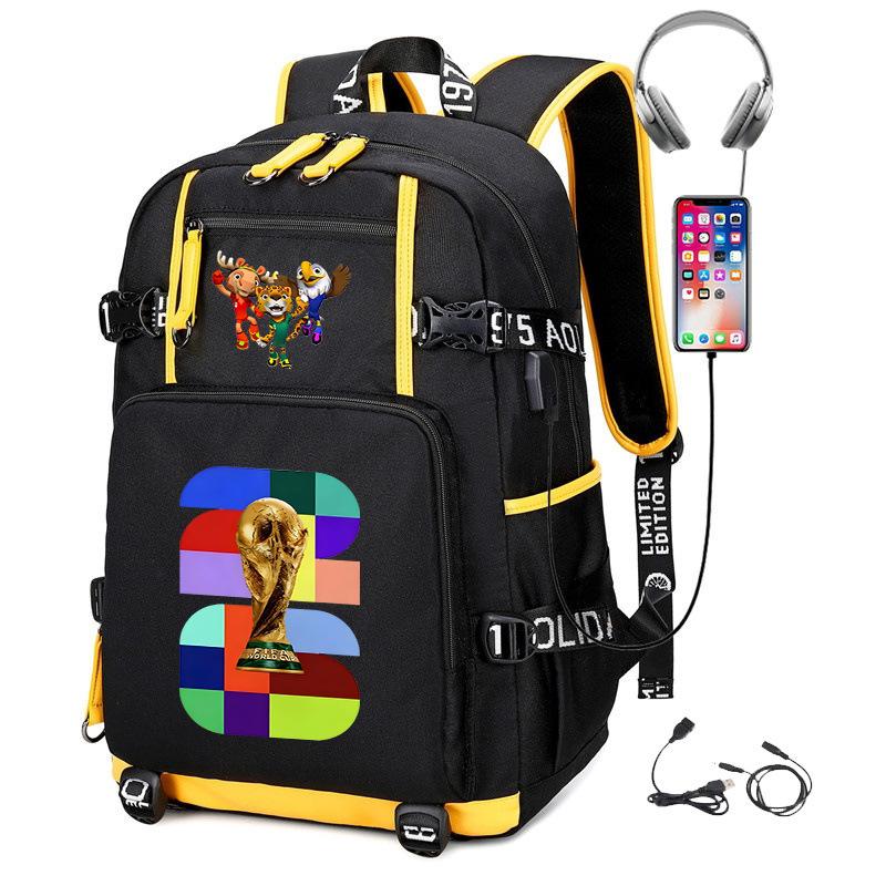 2026 World Cup Print Student Backpack Large Capacity Outdoor Travel Bag USB Charging Laptop Backpack Trendy