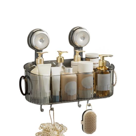 Полка для душа без сверления, съемная полка для хранения на присосках с крючками, настенный прозрачный ящик для хранения, органайзер для ванной для душевых принадлежностей