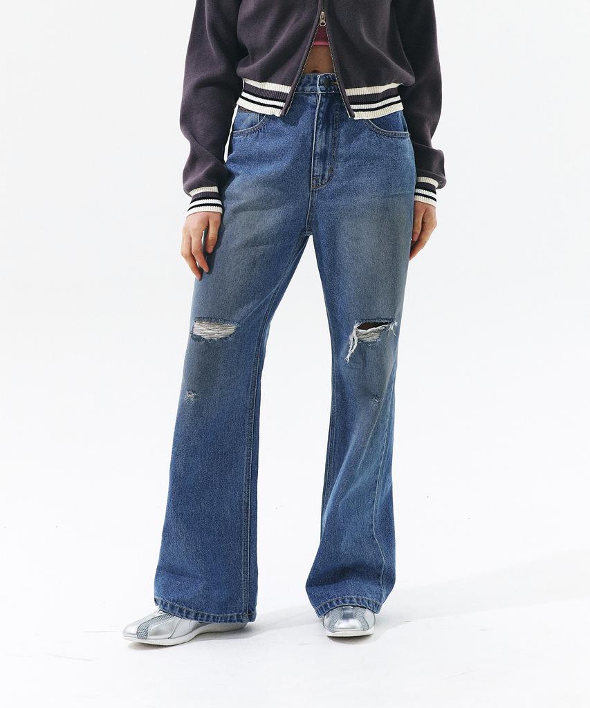 PRENDA Destroyed Oil Washing Pants Washed Blue