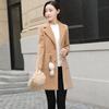 Spring/Autumn/Winter Slim Woolen Coat V-neck Solid Color Long Coat Large Size Casual Warm Windbreaker Temperament Top with Pendant