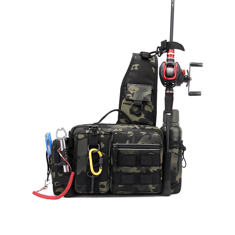 Camouflage Fishing Waist/Shoulder Bag with Rod Holder and Tackle Box