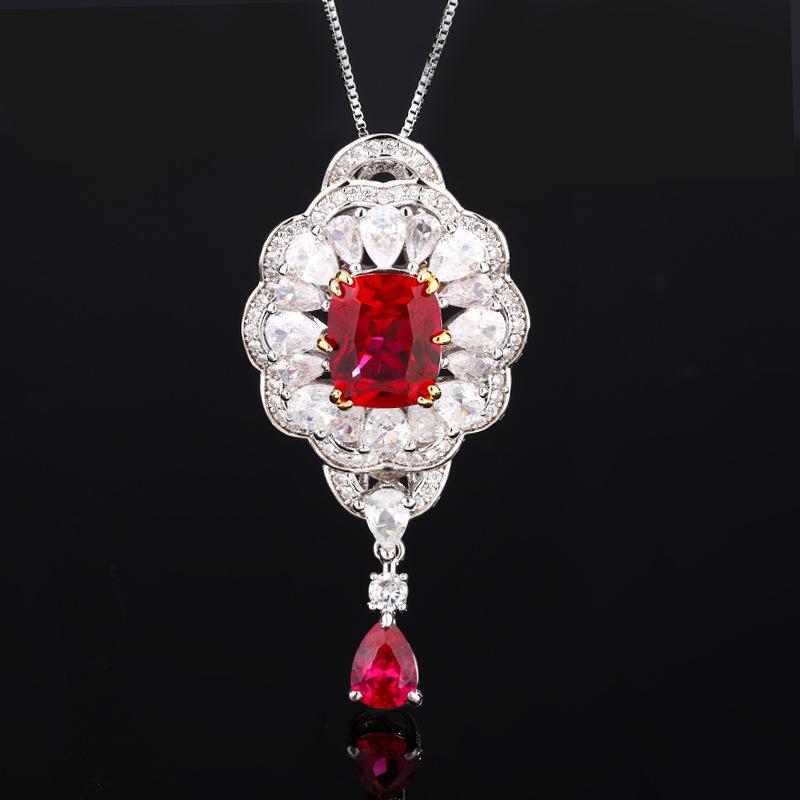 Ожерелье из искусственного красного корунда, новое легкое роскошное ожерелье из искусственного синего шпинеля, кулон