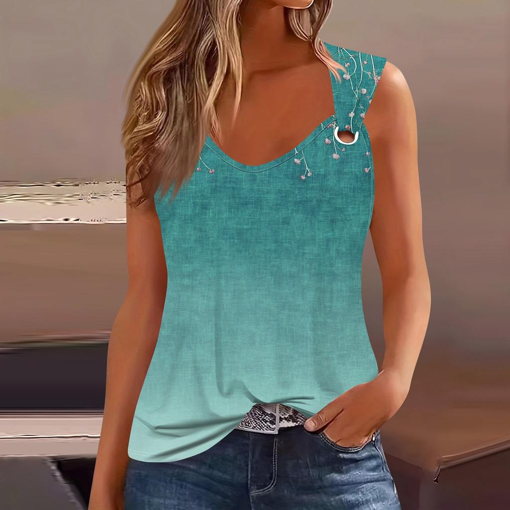 Womens Tank Top V Neck Basic Printed Casual Flowy Sleeveless Deep Side Cut Tops For Women