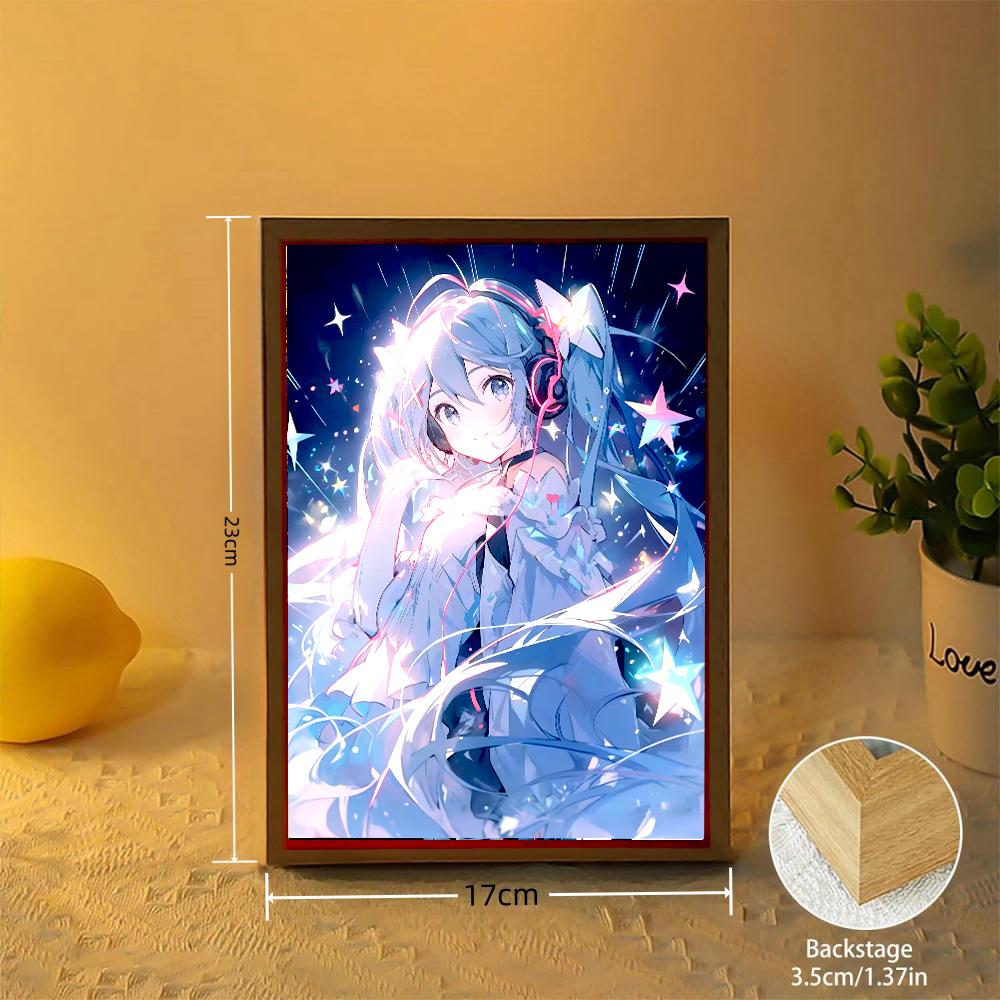 Аниме Фигурка Хацунэ Мику Фото Рамка Световая Кисть Kawaii Фигурки Действия Светодиодная Ночная Коллекционная Модель Игрушки Подарок Девочке ПВХ Подвижная Сочлененная Масштаб