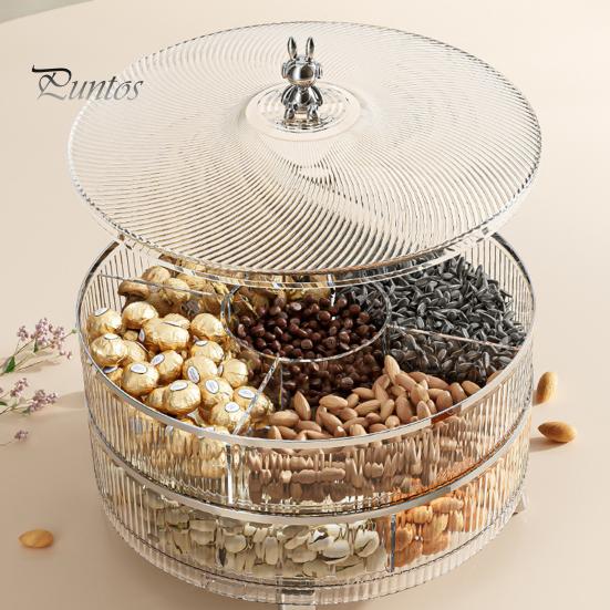 Трехслойный разделенный поднос для подачи орехов с крышкой, вращающийся на 360 градусов. Прозрачный пластиковый контейнер для закусок. Хранение сухофруктов без бисфенола-А.