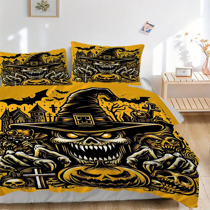 3pc Halloween Horror Cover Set - 1 Quilt Cover + 2 Pillowcases, All Seasons Bedroom Setting, Perfect for Home057