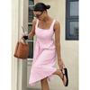 Women Casual Fashion Square Neck Sleeveless Color Block Striped High Waist Long Dress