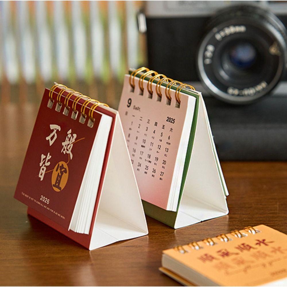 Solid Color 2026 Mini Desk Calendar Inspirational Text Standing Flip Calenda Home Decoration