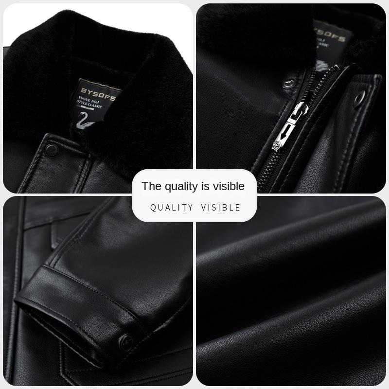 Winter Genuine Leather Clothes Men's Coat Fleece-lined Thickened Men's Dad's Leather Jacket