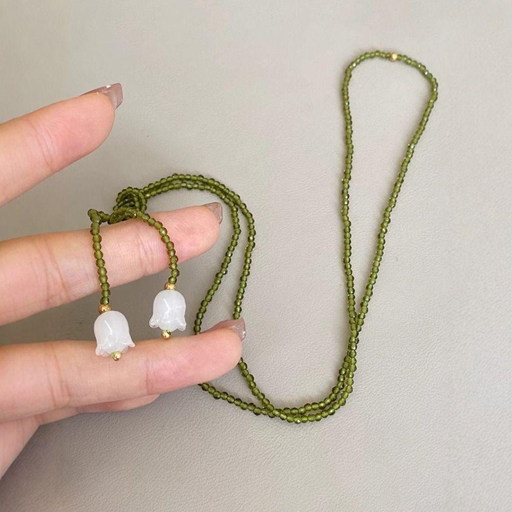 New Lily of The Valley Beads Necklace Pearl Green Sweater Chains Crystal Collar Choker Women