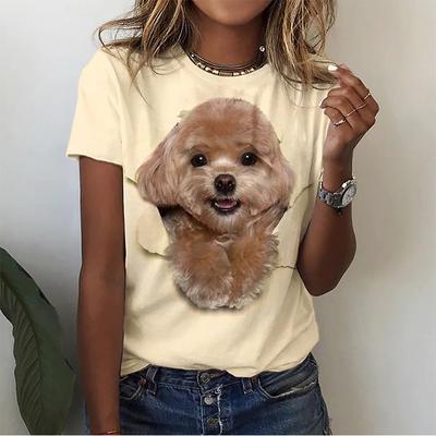 Летняя футболка с принтом Kawaii Poodle 3D, женская уличная одежда, милые футболки с изображением собак и кошек, топы Harajuku Y2k, свободные футболки, женская одежда