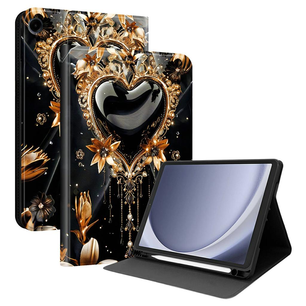 Чехол из ПУ кожи для Samsung Galaxy Tab A11 / Tab A9 с принтом, подставка для планшета с слотом для стилуса (Стилус не входит в комплект)
