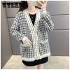 Осенний новый свитер, пальто, рубашка в стиле ретро, ​​однобортный клетчатый свободный вязаный кардиган с длинными рукавами, женский кардиган