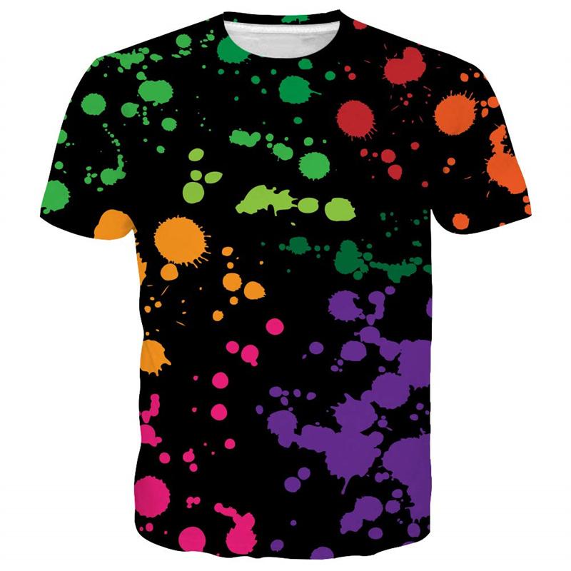 Футболка с пигментным принтом для мужчин, цветные 3D-печатные футболки, летние повседневные уличные оверсайз топы, футболки с круглым вырезом и коротким рукавом