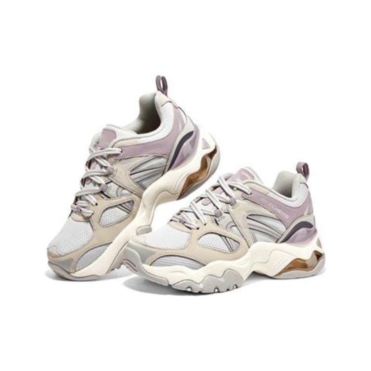 Skechers DLites 3.0 Спортивные кроссовки для образа жизни с сеткой и кожей, низкие, женские, Серый Фиолетовый Бежевый 896150-GYPR