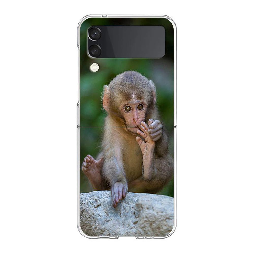 Transparent Phone Case For Samsung Galaxy Z Flip 3 4 5 6 7 Hard Folding PC Z Flip3 Flip4 Cover Cute Funny Monkey