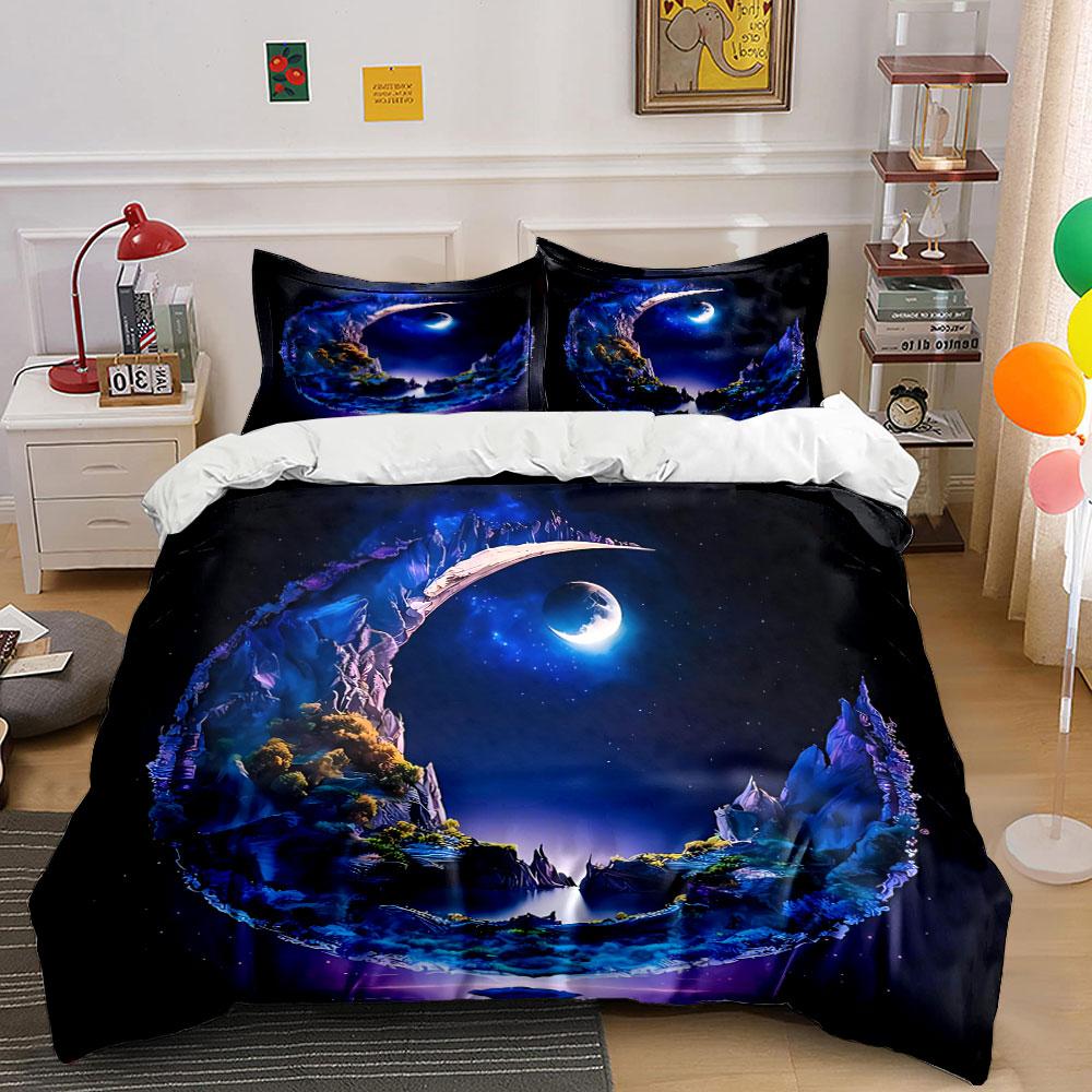 "Moonlight Landscape Art Decor" Bedding Set with 1 Duvet Cover 2 Pillowcases Single Double King Queen, Gift
