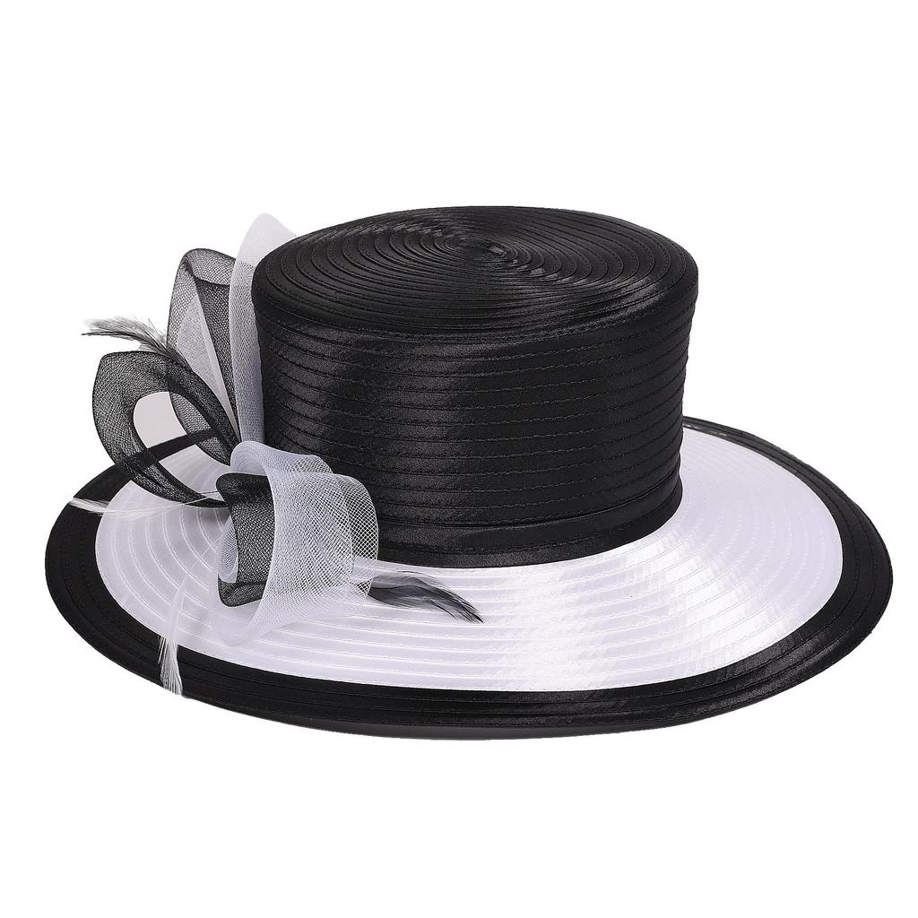 Women Derby Church Dress Fascinator Cloche Hat Wide Brim Tea Party Wedding Bucket Hat with Bow Accent