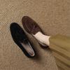 Модные новые зимние женские туфли-лодочки из овечьей замши, женские модные туфли-лоферы с круглым носком, женские туфли на низком каблуке с глубоким вырезом