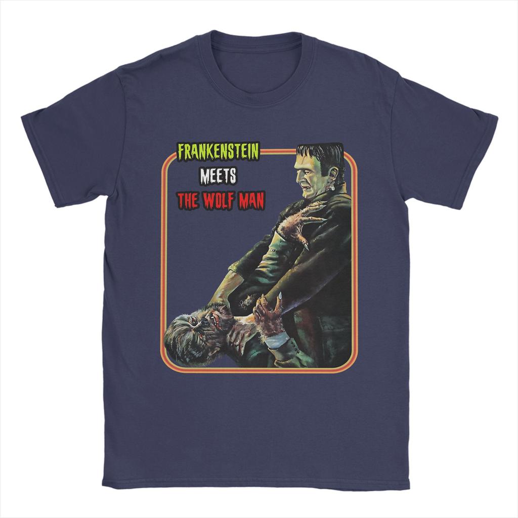 Vintage Frankenstein Meets the Wolfman T Shirt Unisex Cotton Short Sleeve  O-neck Summer Clothing