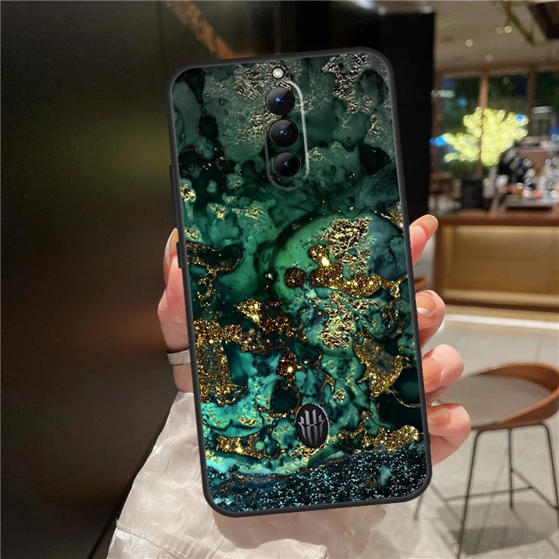 Teal Blue Gold Agate Marble Case For ZTE Nubia Red Magic 8 Pro 8S Pro Plus RedMagic 9 Pro Plus 6 7 6S 7S 6R 5S 5G Cover