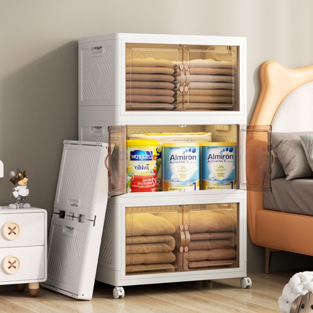 Multi-Layer Wardrobe Containers With Wheels Multifunctional Floor-Standing Bedroom Folding Storage Box Plastic Kitchen Cabinets