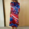 Women’s Casual 34 Sleeve Button Neck Printed Midi Dress with Pocket Loose Fit Soft Fabric Flag Pattern Design