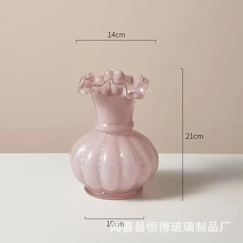 Стеклянная ваза Красочные складки Винтажная открытая ваза для цветов Террариум Цветочные композиции Аксессуары для украшения дома Аксессуары