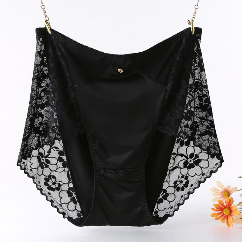 Lace High Waisted Underwear for Women Lingerie Sexy with Added Weight Enlarged Modal Satin Panties